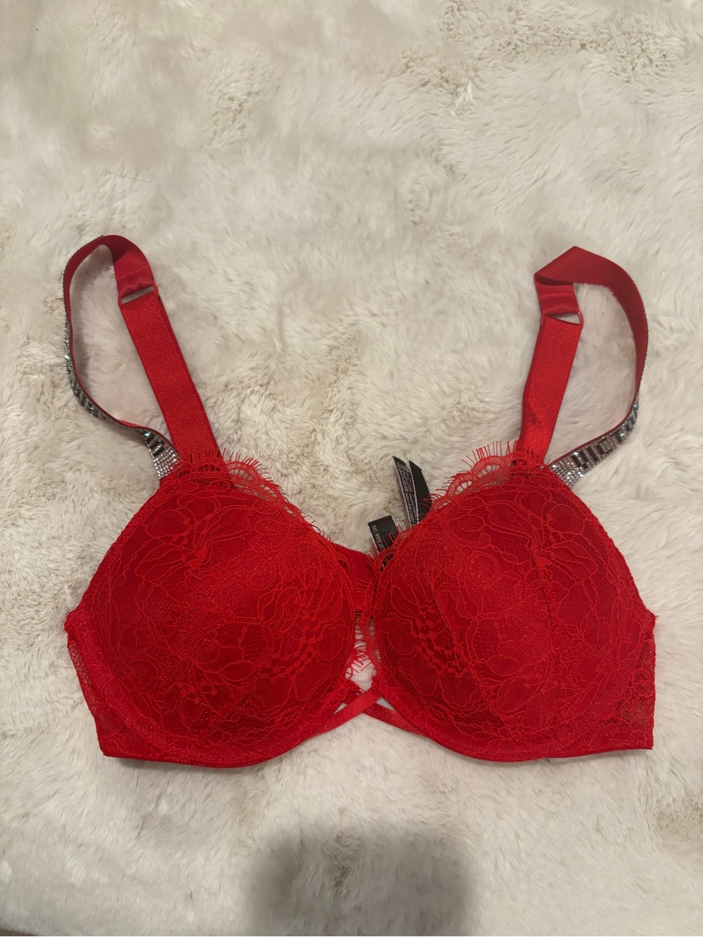 Victoria's Secret Red Lace shins strap bombshell bra 32a rare